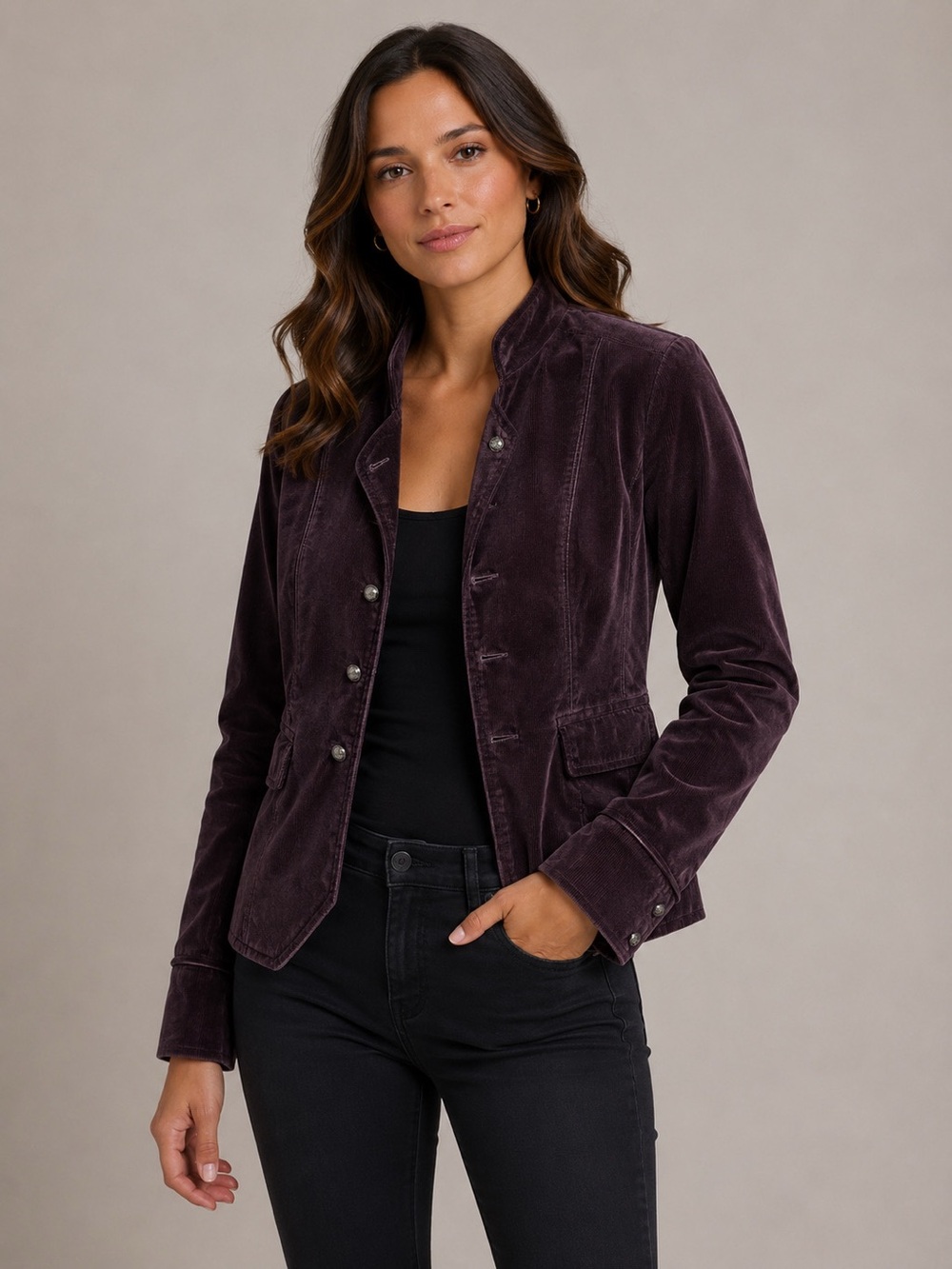 New Anthropologie Kut from the Dark Purple Corduroy Button Front Jacket Sz S